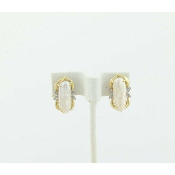 14k Yellow Gold Keshi Pearl and Diamond Earrings Lever Back Earrings - Picture 5 of 11